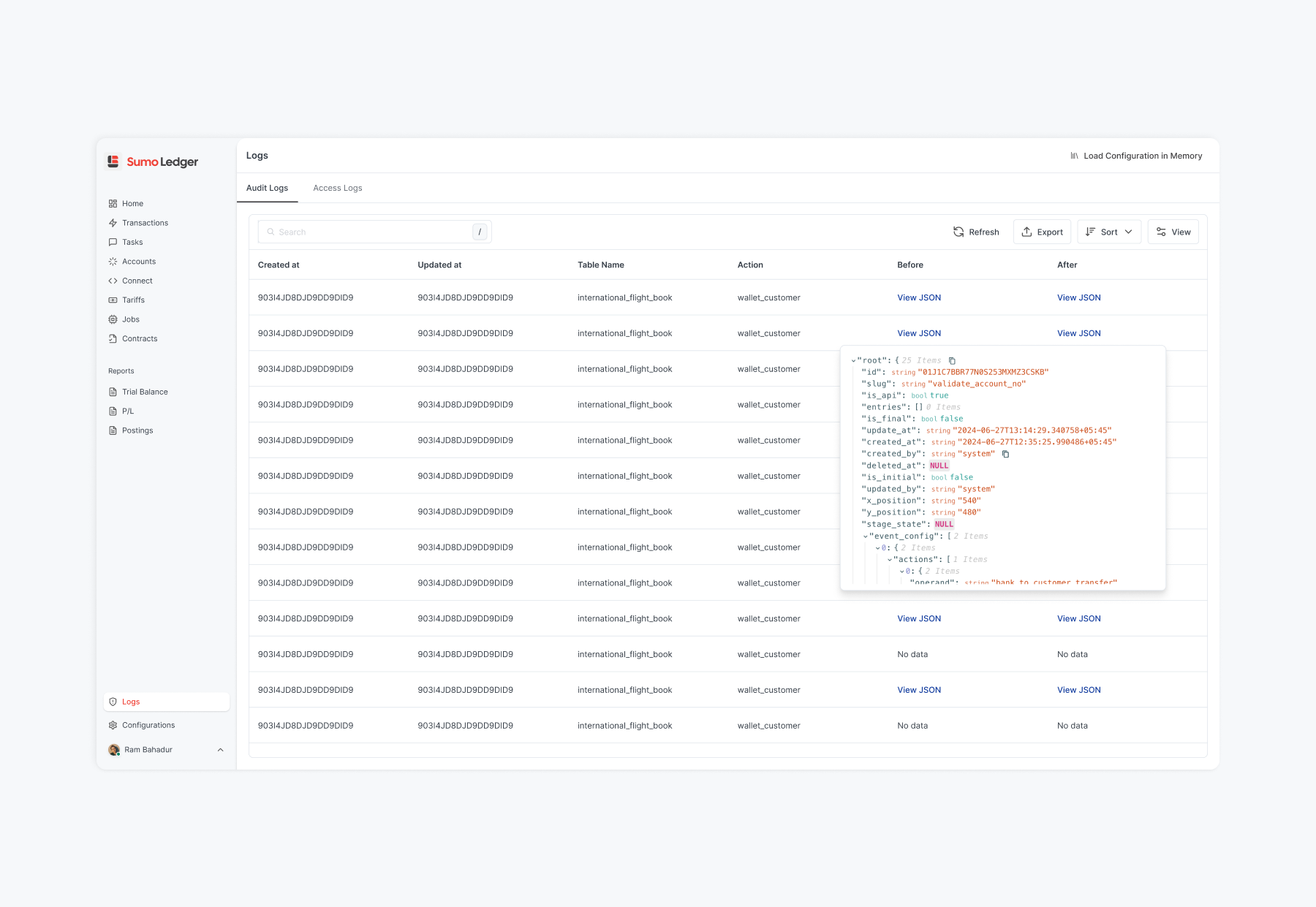 Sumo Ledger Dashboard