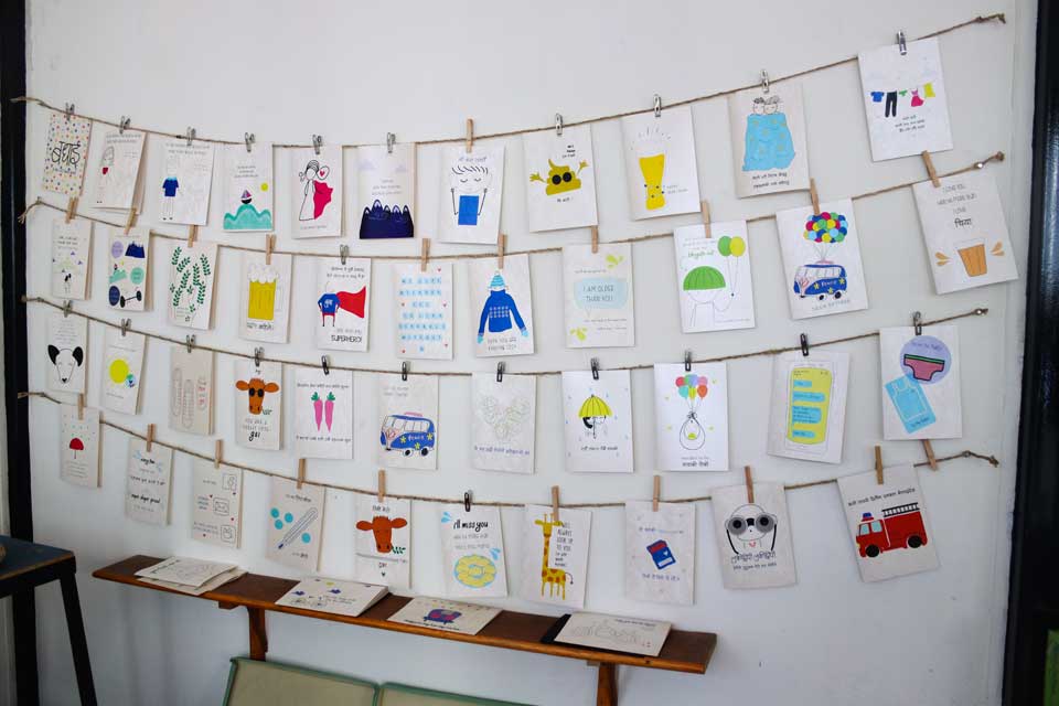 Littlethings — illustrated cards on display